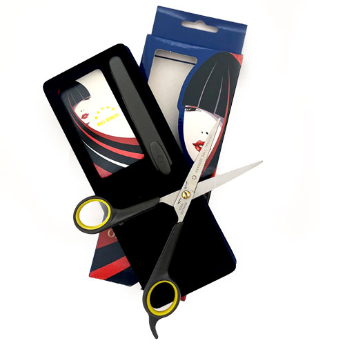 قیچی فینی حرفه‌ای کوتاهی مو با تیغه تیز و طراحی ارگونومیک مناسب استفاده در سالن‌های آرایشی