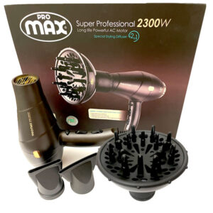 سشوار پرومکس مدل 7415D با توان ۲۳۰۰ وات با دیسپانسر و موتور AC حرفهای، مجهز به فناوری آیونیک و سری متمرکزکننده