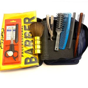 کیف اصلاح لاکچری مردانه شامل ست کامل اصلاح حرفه‌ای با قیچی، شانه و برس